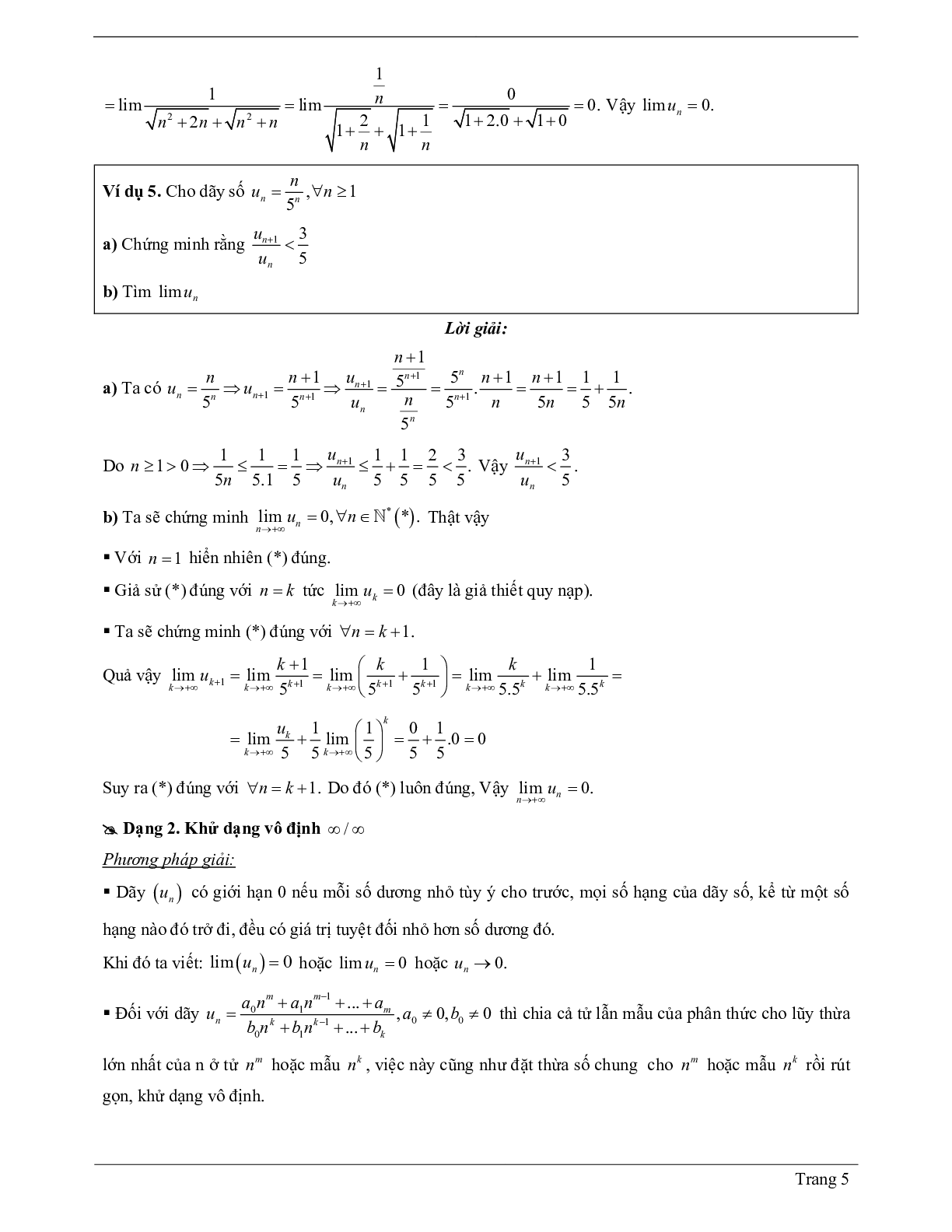 70 Bài tập về giới hạn của dãy số (có đáp án năm 2024) - Toán 11 (trang 5)