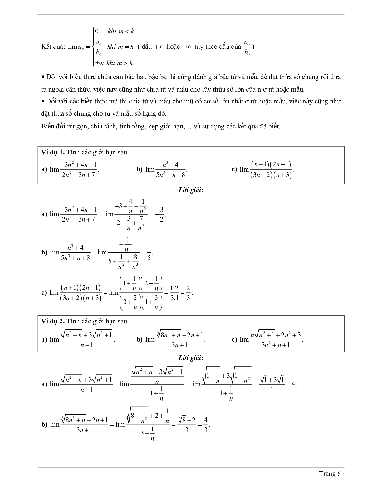 70 Bài tập về giới hạn của dãy số (có đáp án năm 2024) - Toán 11 (trang 6)