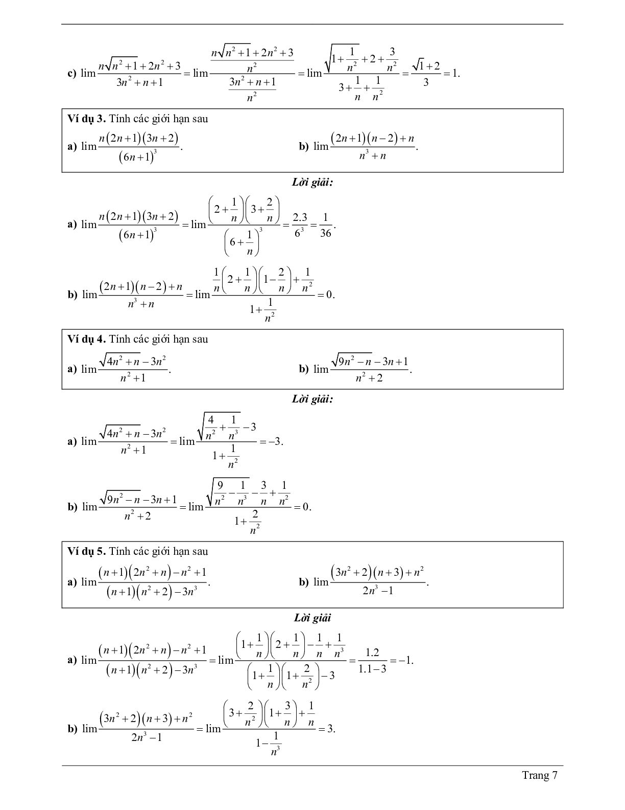 70 Bài tập về giới hạn của dãy số (có đáp án năm 2024) - Toán 11 (trang 7)