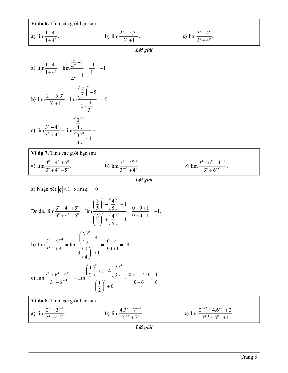 70 Bài tập về giới hạn của dãy số (có đáp án năm 2024) - Toán 11 (trang 8)