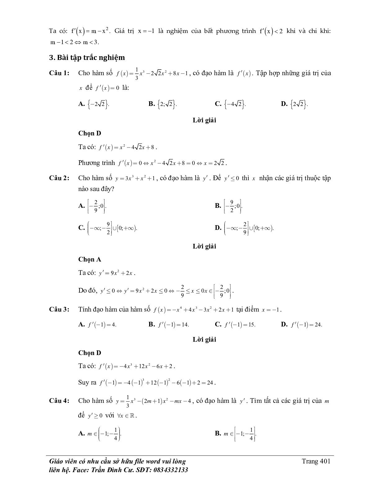70 Bài tập về quy tắc tính đạo hàm (có đáp án năm 2024) - Toán 11 (trang 3)
