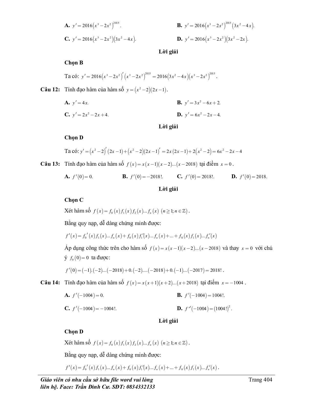 70 Bài tập về quy tắc tính đạo hàm (có đáp án năm 2024) - Toán 11 (trang 6)