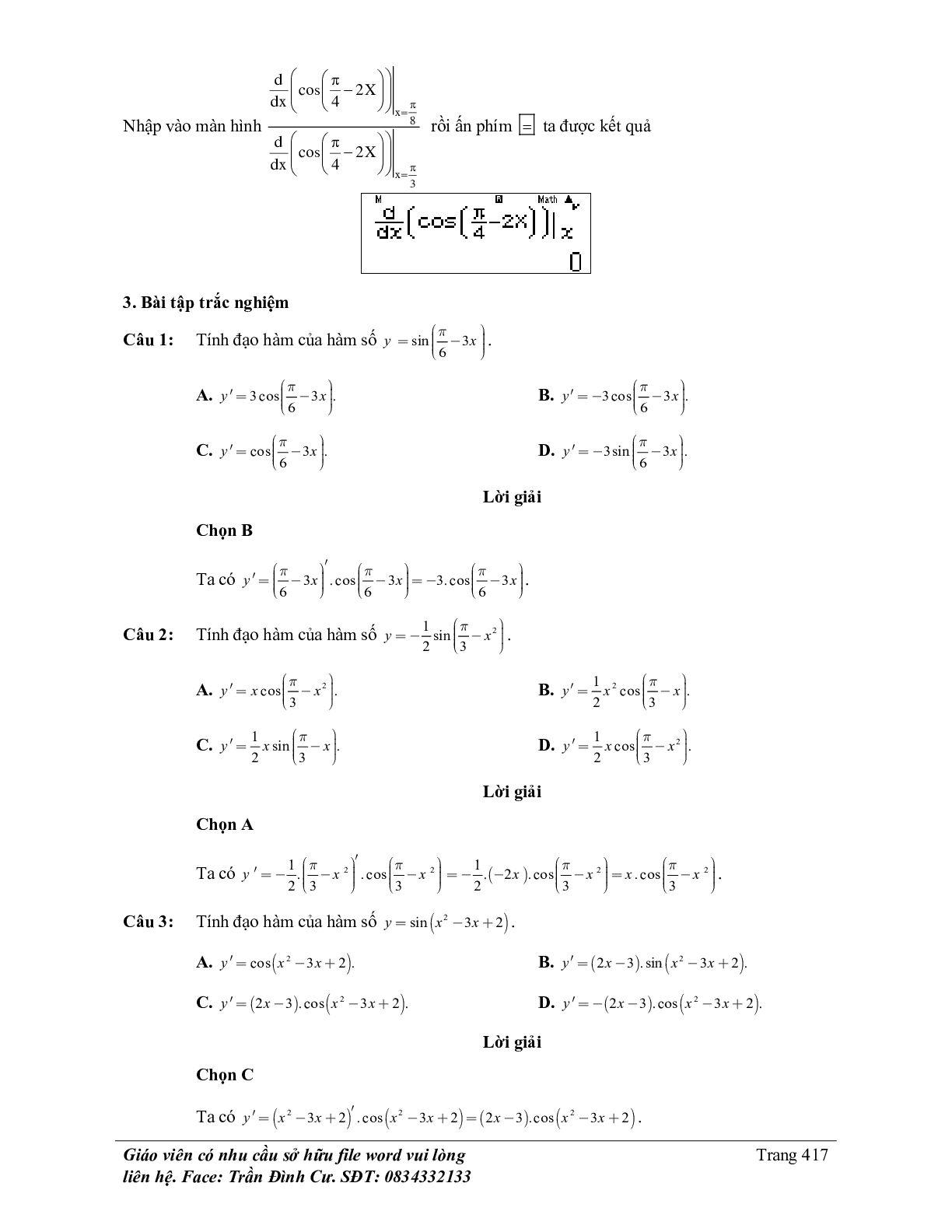 70 Bài tập về đạo hàm của hàm số lượng giác (có đáp án năm 2024) - Toán 11 (trang 4)