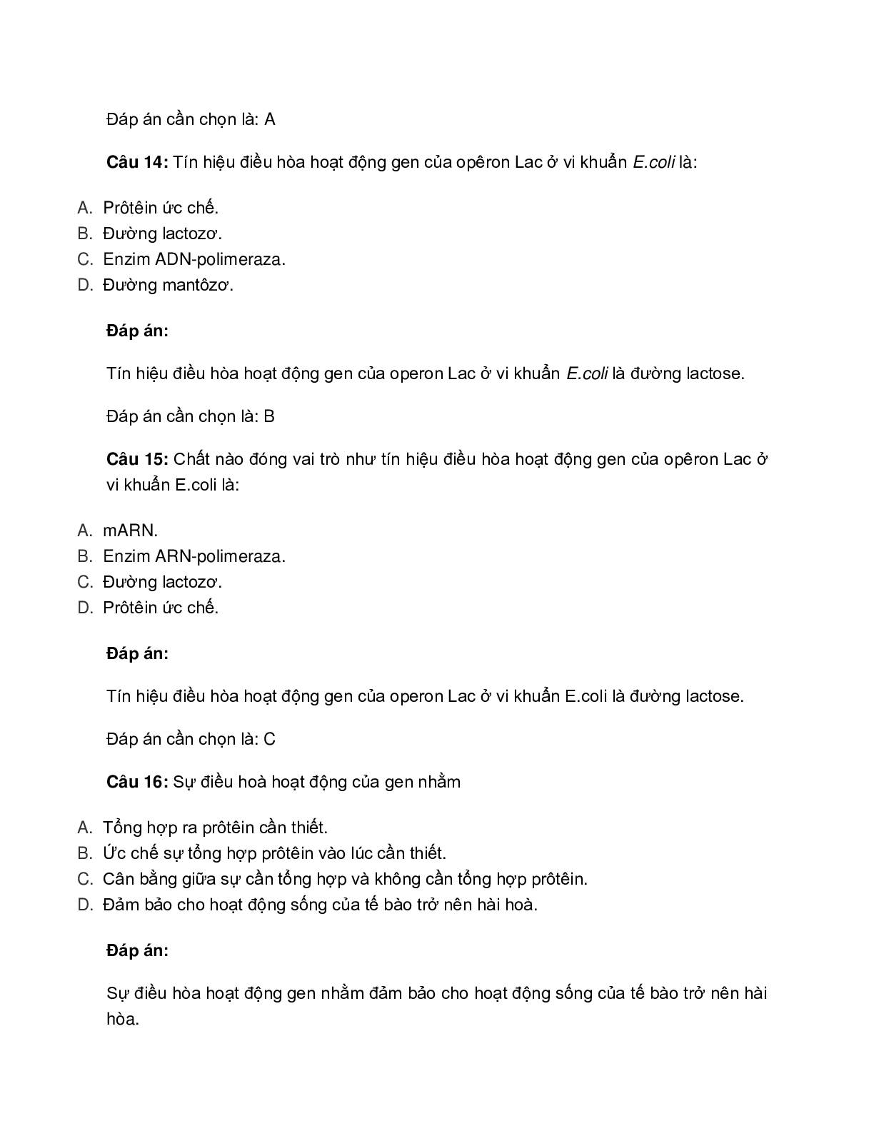 60 bài tập về điều hòa hoạt động gen (2024) có đáp án chi tiết nhất (trang 8)