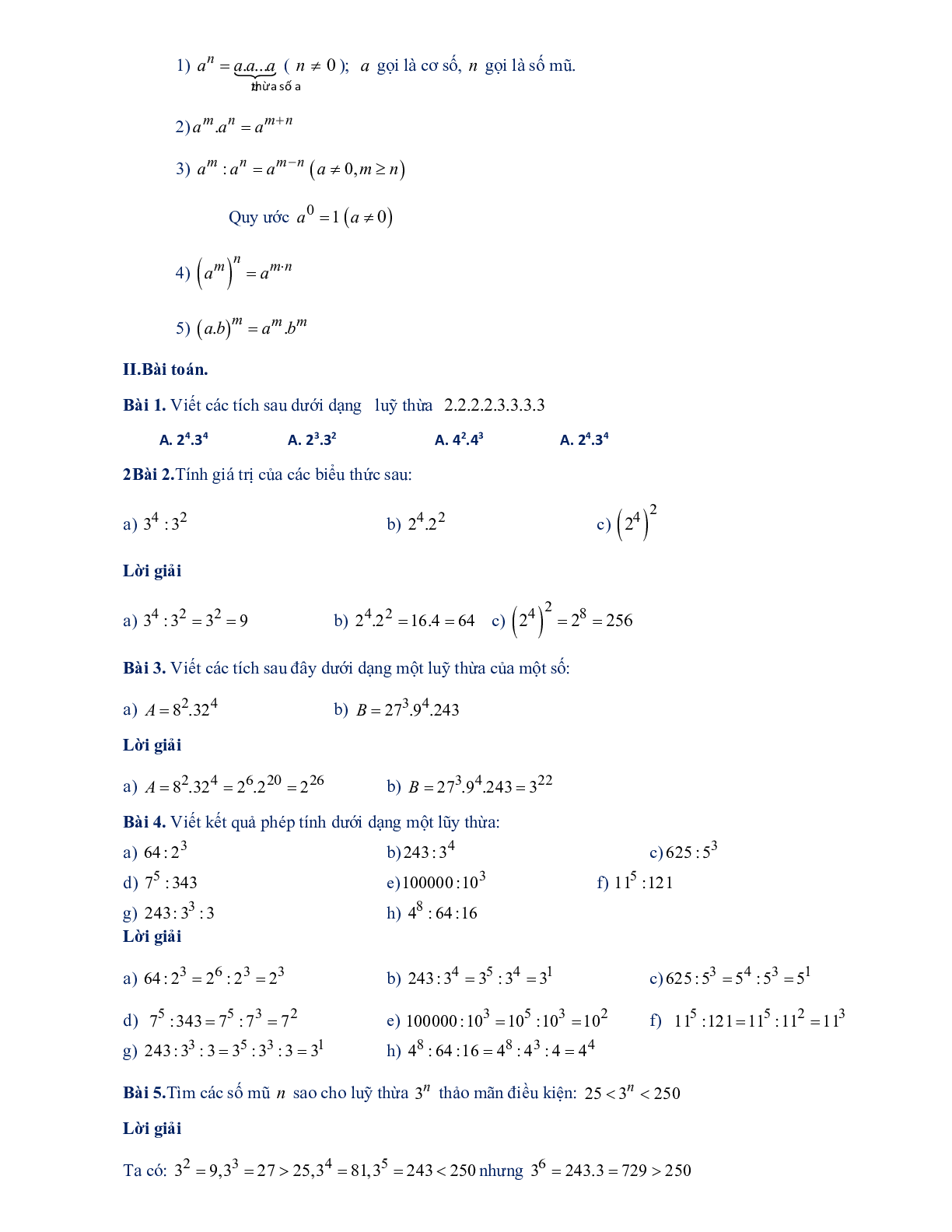 50 Bài tập về lũy thừa với số mũ tự nhiên (có đáp án năm 2024) - Toán 6 (trang 2)