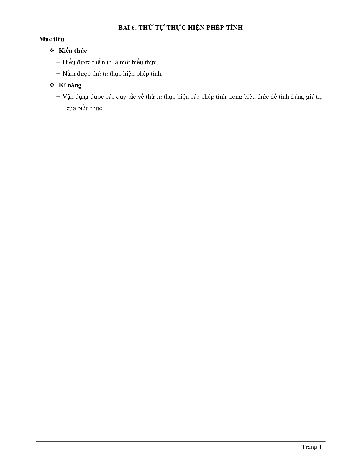 50 Bài tập về thứ tự thực hiện các phép tính (có đáp án năm 2024) - Toán 6 (trang 1)