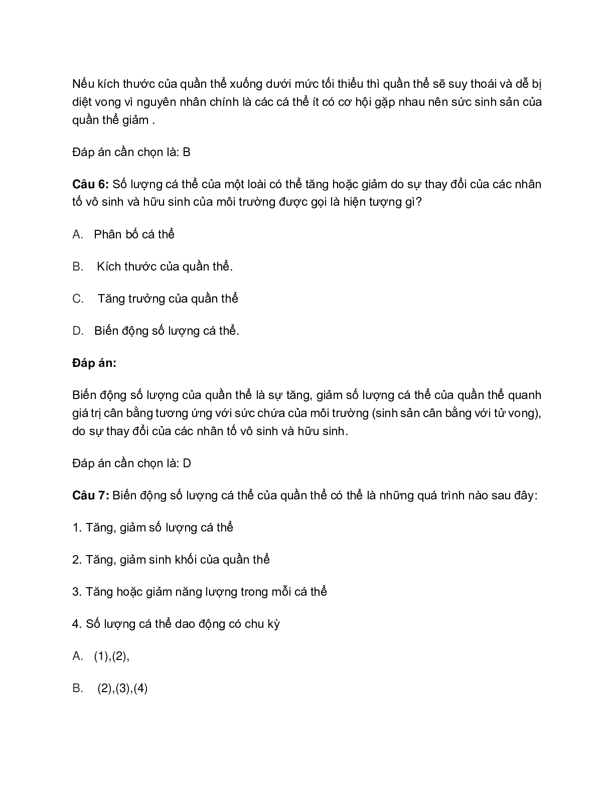 60 bài tập về biến động số lượng cá thể của quần thể sinh vật (2024) có đáp án chi tiết nhất (trang 8)