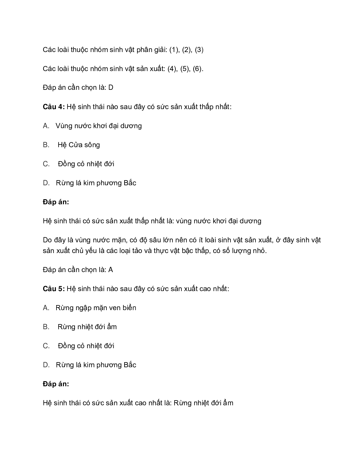 40 bài tập về trao đổi vật chất trong hệ sinh thái (2024) có đáp án chi tiết nhất (trang 6)