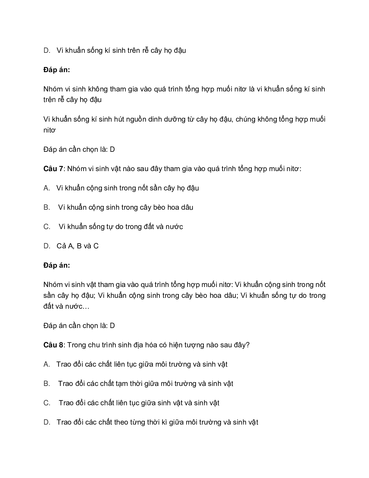 60 bài tập về chu trình sinh địa hóa và sinh quyển (2024) có đáp án chi tiết nhất (trang 8)