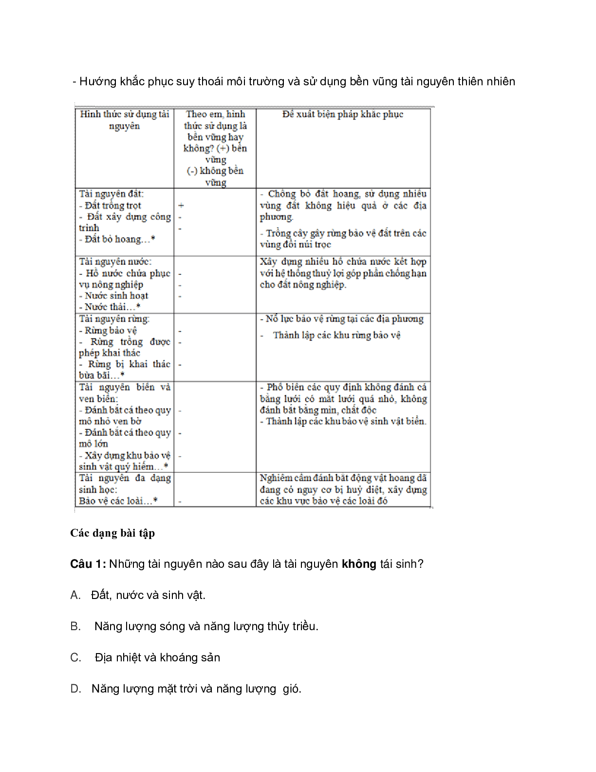 60 bài tập về thực hành Quản lý và sử dụng bền vững tài nguyên thiên nhiên (có đáp án năm 2023) - Sinh học 12 (trang 4)