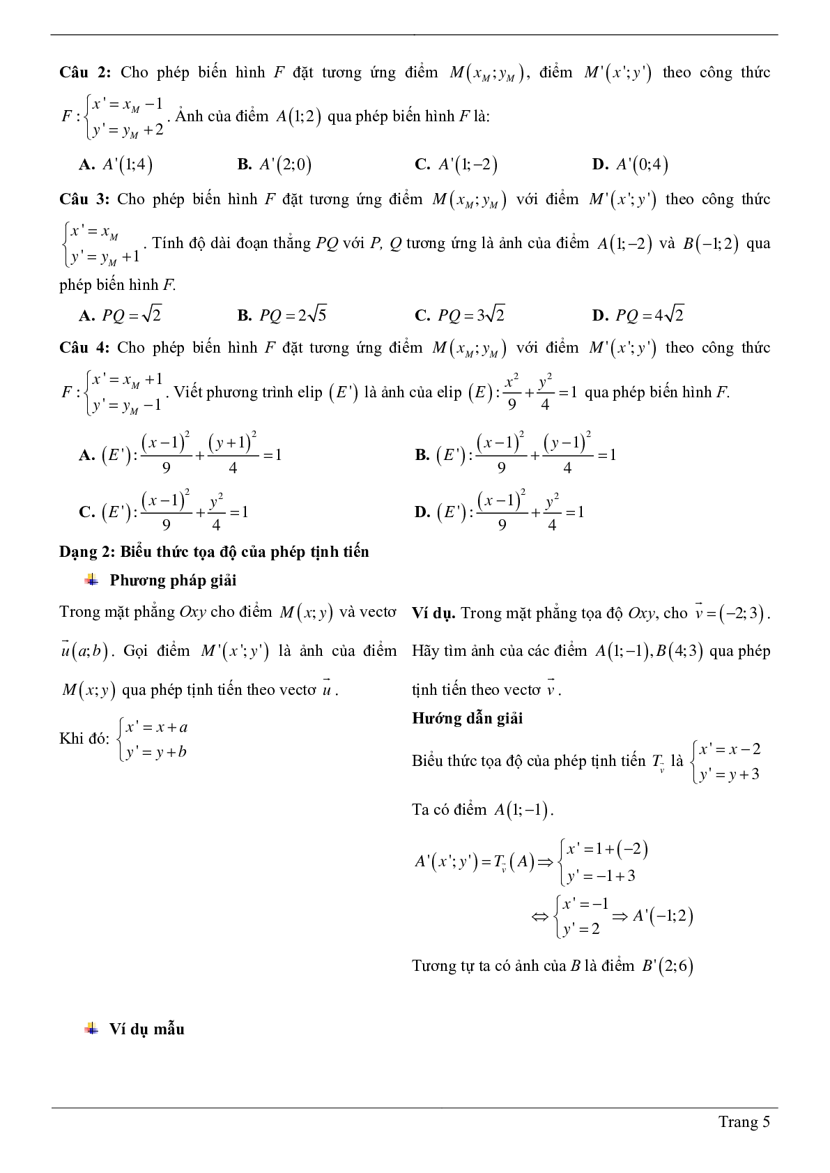 300 Bài tập Toán hình 11 chương 1: Phép dời hình và phép đồng dạng trong mặt phẳng (có đáp án năm 2023) (trang 5)