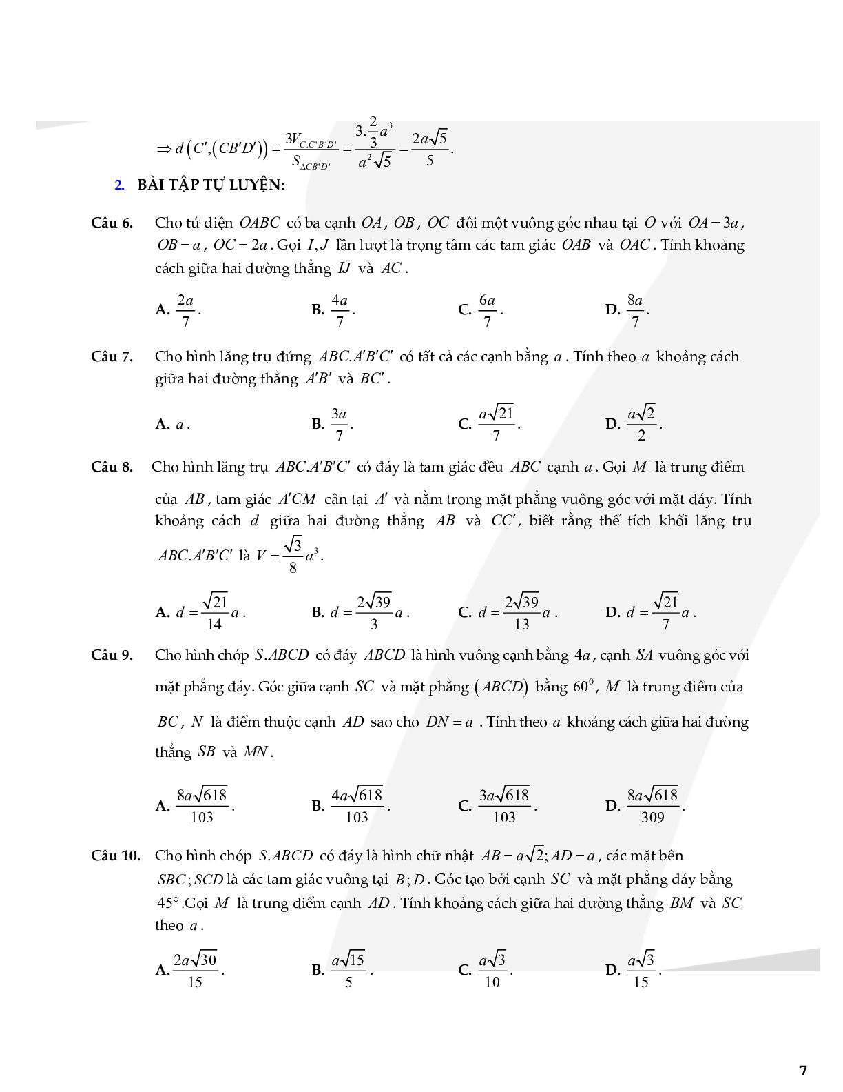 70 Bài tập về hai đường thẳng chéo nhau (2024) có đáp án (trang 7)