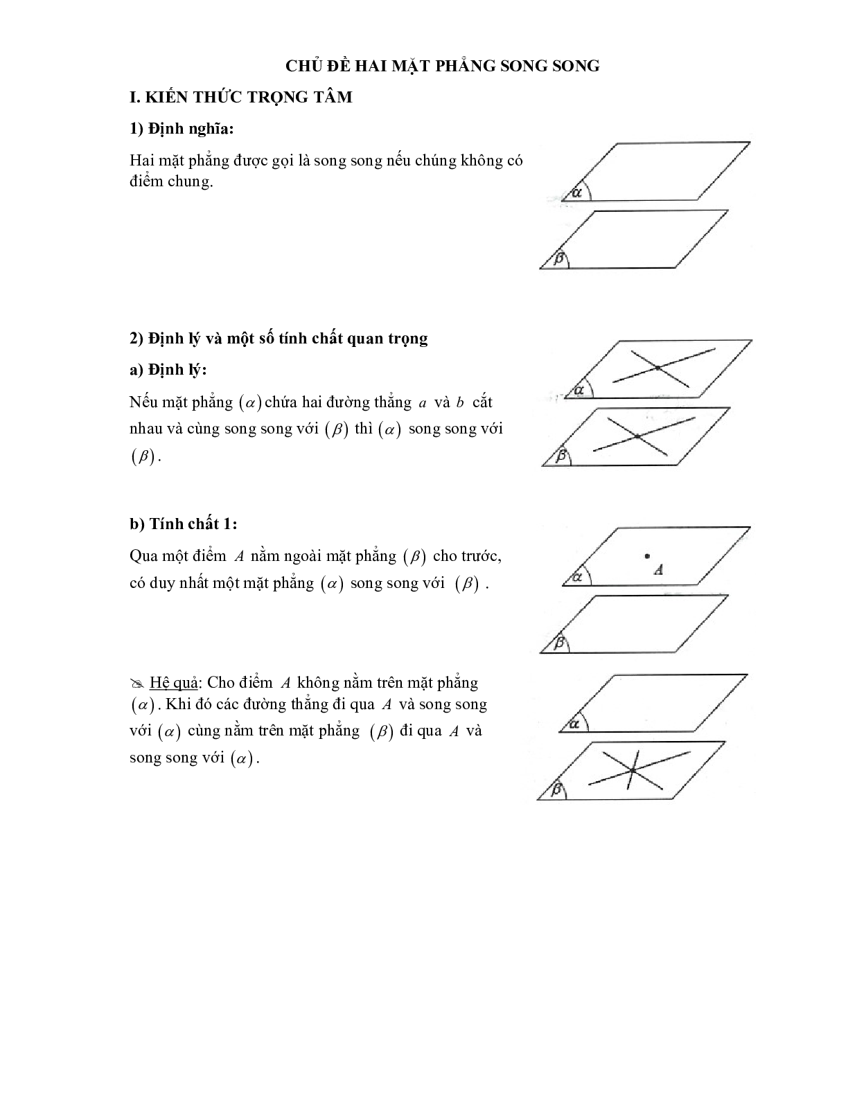70 Bài tập về hai mặt phẳng song song (có đáp án năm 2024) - Toán 11 (trang 1)