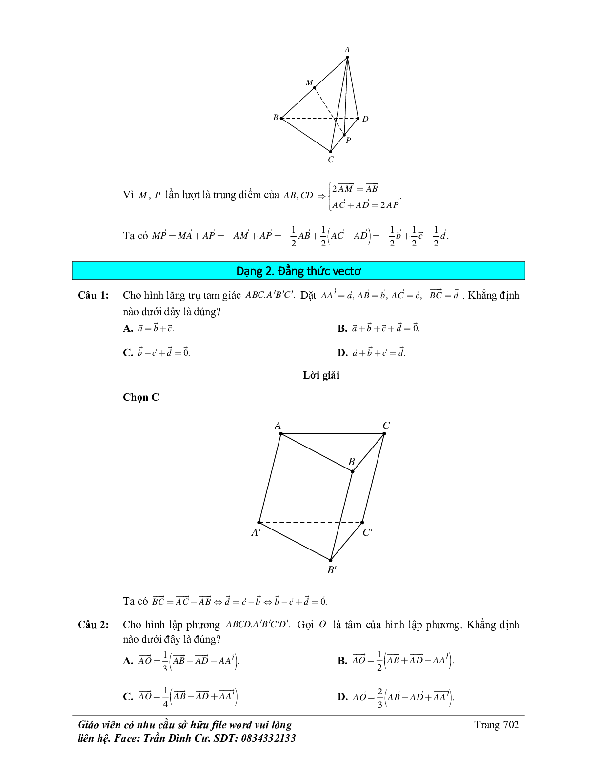 70 Bài tập về vectơ trong không gian (có đáp án năm 2024) - Toán 11 (trang 8)