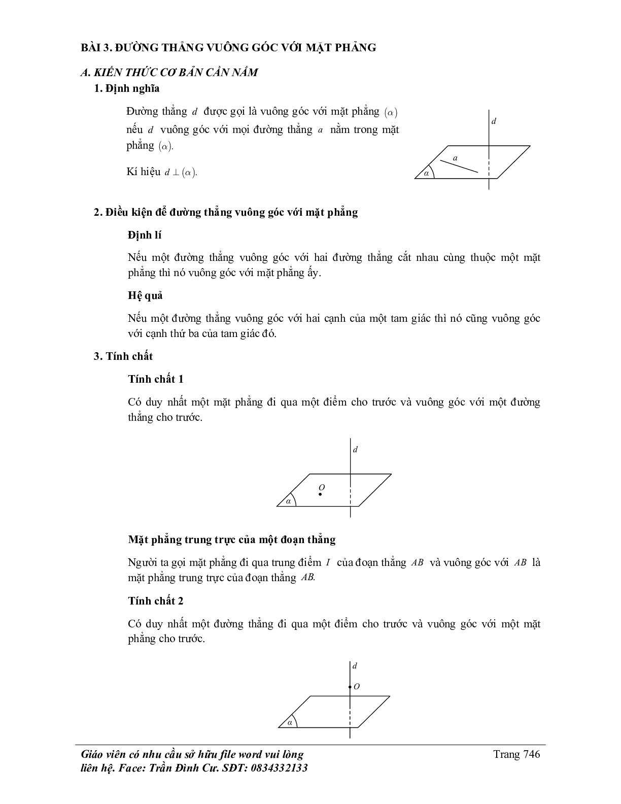 100 Bài tập về đường thẳng vuông góc với mặt phẳng (có đáp án năm 2024) - Toán 11 (trang 1)