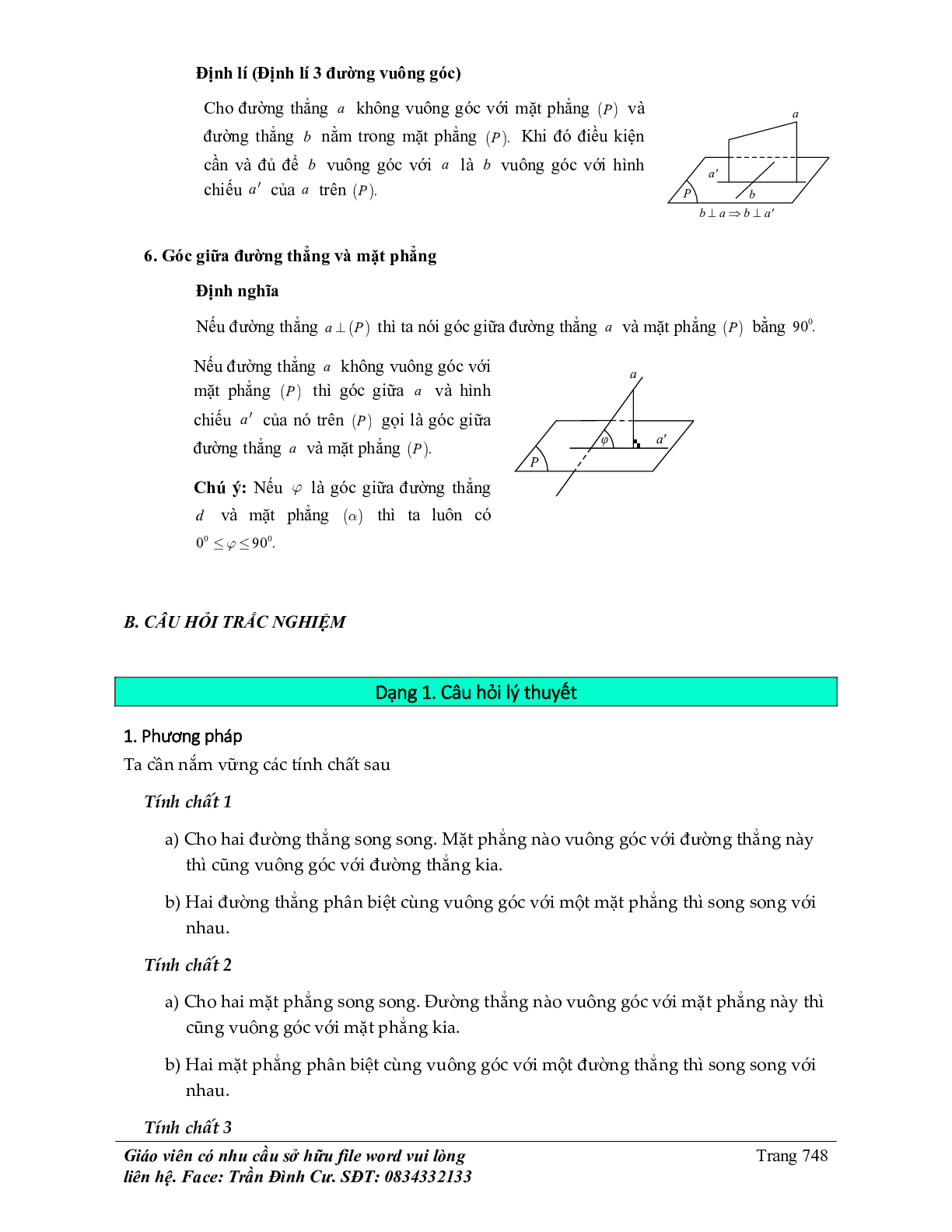100 Bài tập về đường thẳng vuông góc với mặt phẳng (có đáp án năm 2024) - Toán 11 (trang 3)