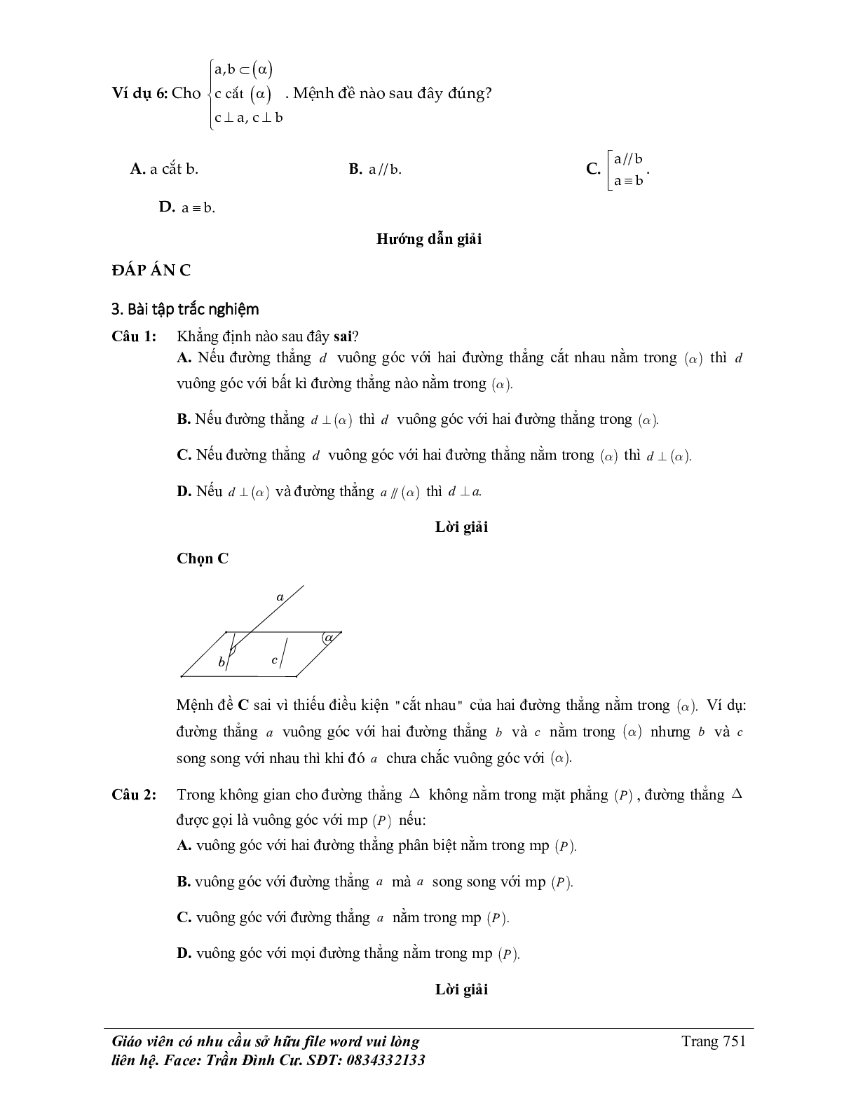100 Bài tập về đường thẳng vuông góc với mặt phẳng (có đáp án năm 2024) - Toán 11 (trang 6)