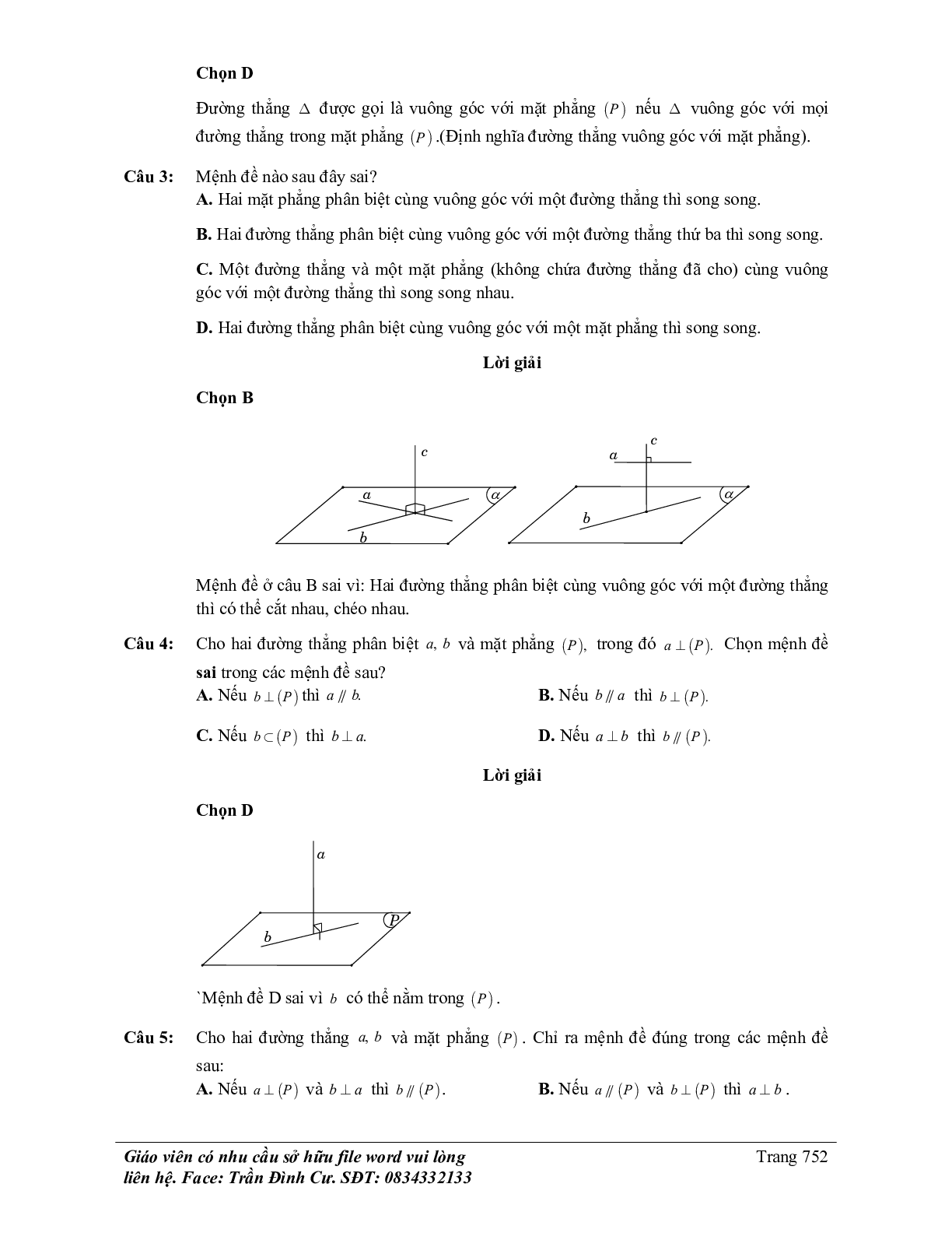 100 Bài tập về đường thẳng vuông góc với mặt phẳng (có đáp án năm 2024) - Toán 11 (trang 7)