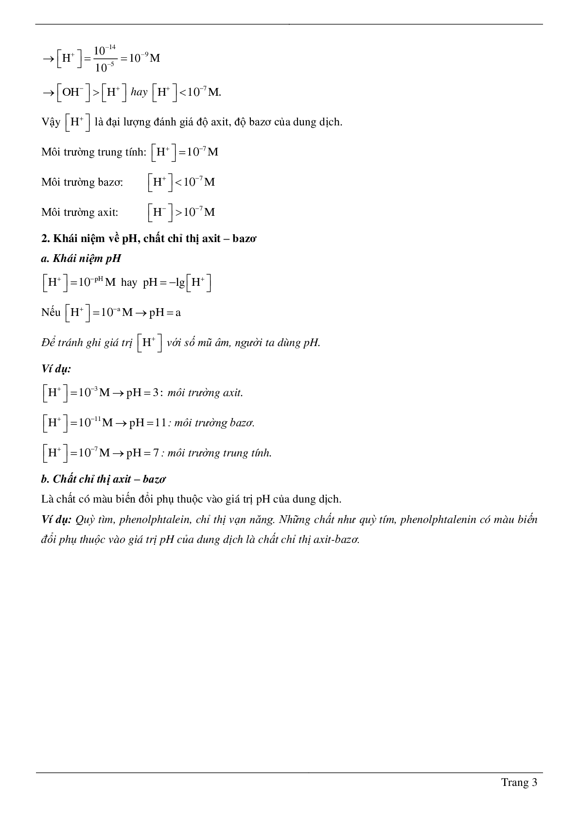 30 Bài tập về Sự điện li của nước. pH. Chất chỉ thị axit – bazơ (2024) có đáp án chi tiết nhất (trang 3)