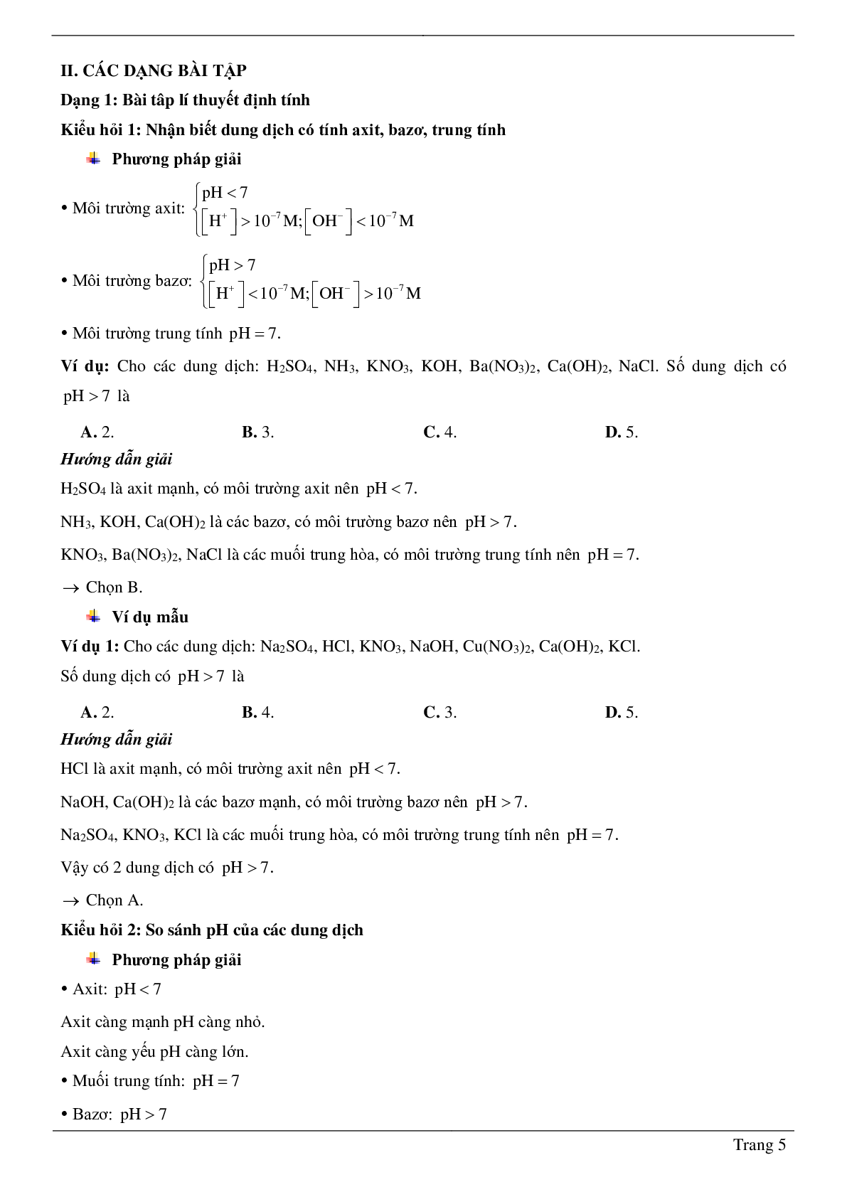 30 Bài tập về Sự điện li của nước. pH. Chất chỉ thị axit – bazơ (2024) có đáp án chi tiết nhất (trang 5)