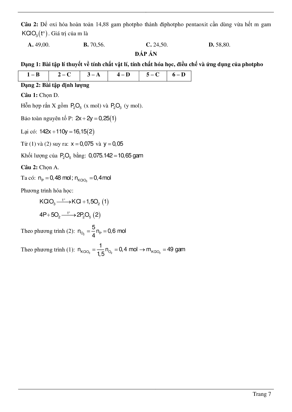 30 Bài tập về photpho (2024) có đáp án chi tiết nhất (trang 7)