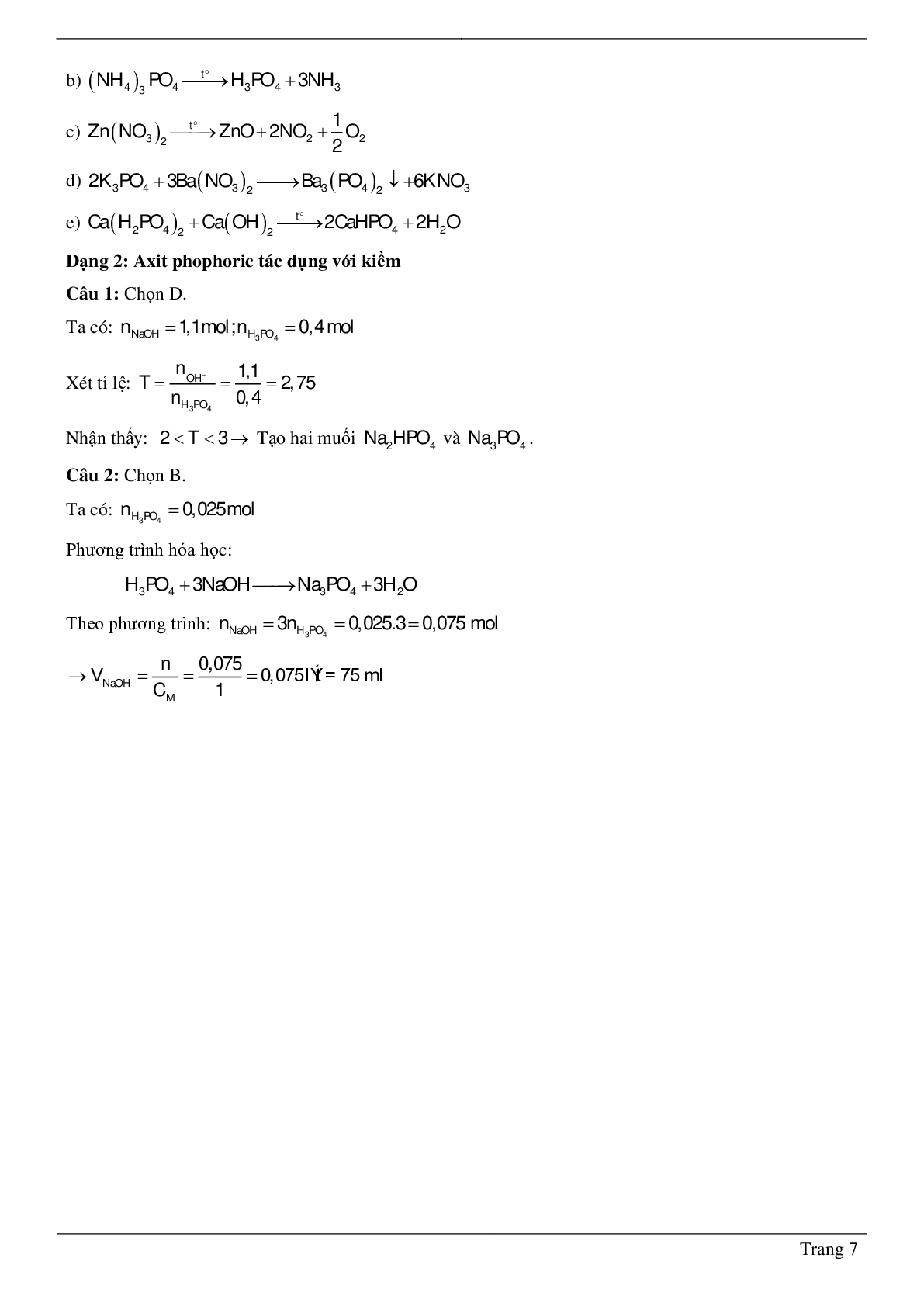 50 Bài tập về Axit photphoric và muối photphat (2024) có đáp án chi tiết nhất (trang 7)