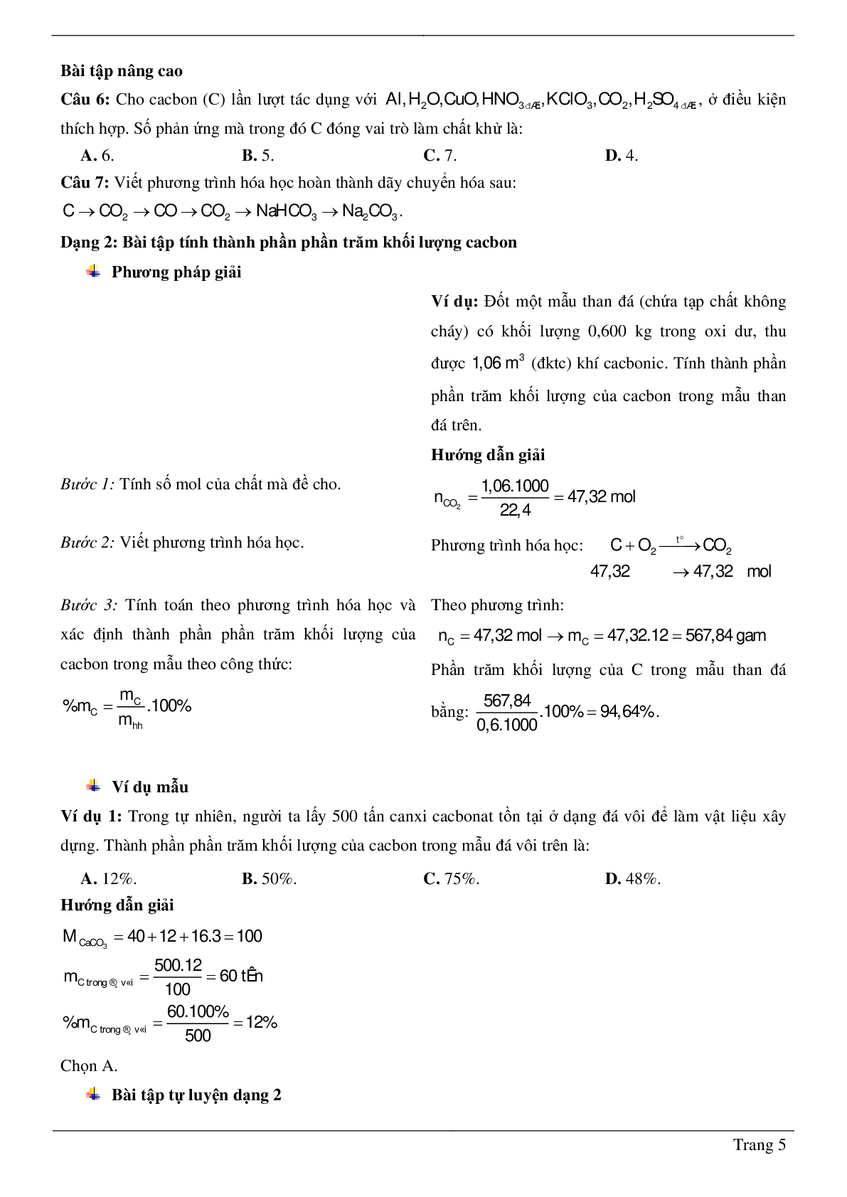 30 Bài tập về Cacbon (2024) có đáp án chi tiết nhất (trang 5)