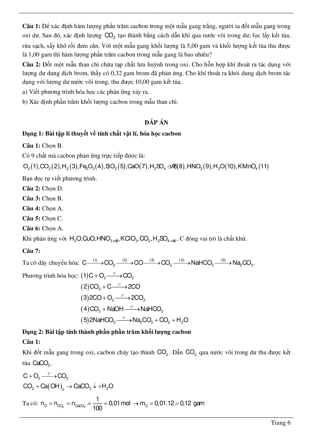 30 Bài tập về Cacbon (2024) có đáp án chi tiết nhất (trang 6)