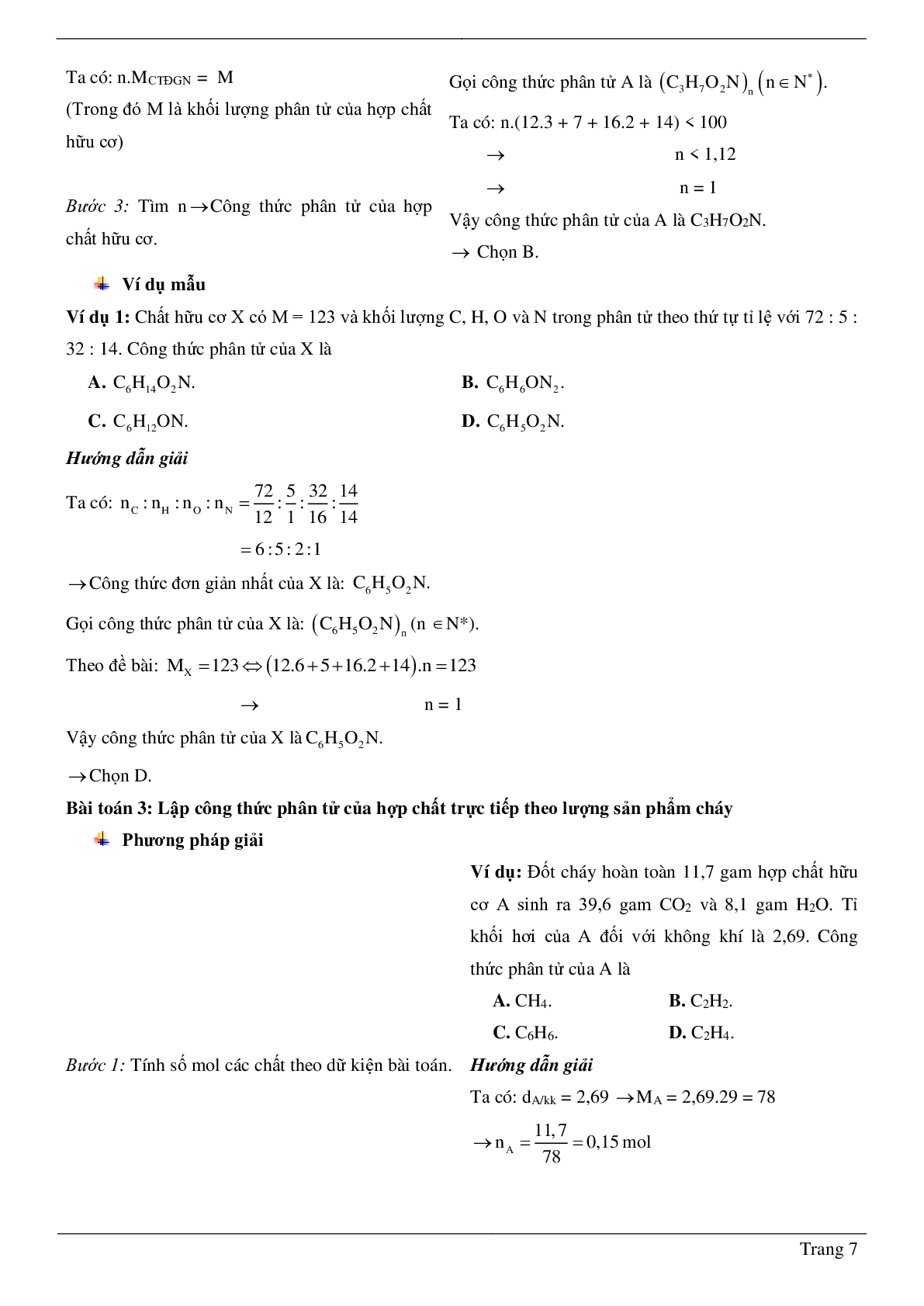 70 Bài tập công thức phân tử hợp chất hữu cơ (2024) có đáp án chi tiết nhất (trang 7)