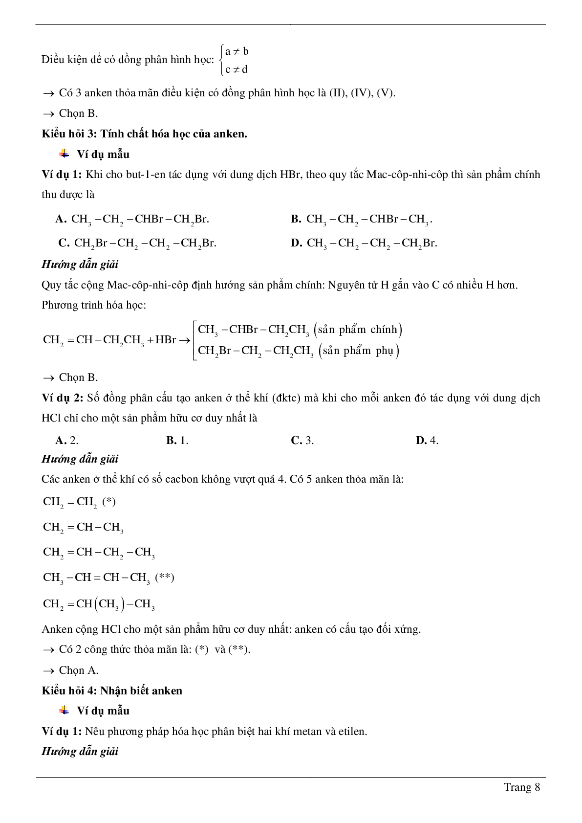 80 Bài tập về anken (2024) có đáp án chi tiết nhất (trang 8)