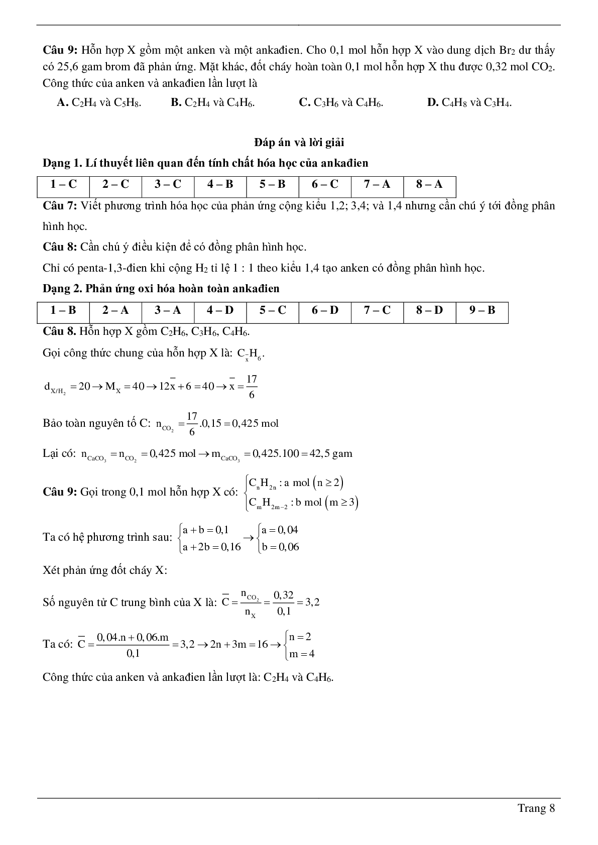 70 Bài tập về Ankađien (2024) có đáp án chi tiết nhất (trang 8)