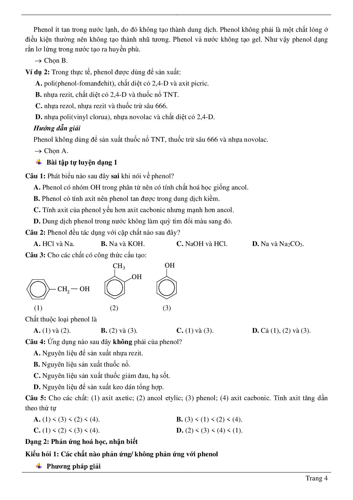 70 Bài tập về phenol (2024) có đáp án chi tiết nhất (trang 4)