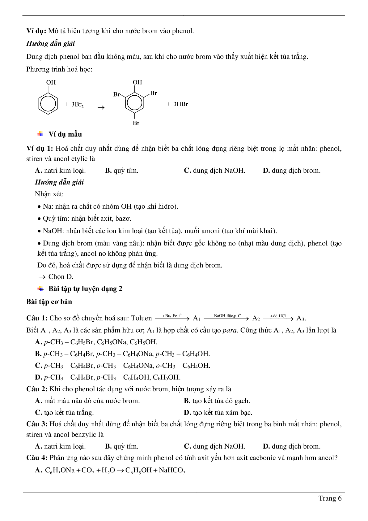 70 Bài tập về phenol (2024) có đáp án chi tiết nhất (trang 6)