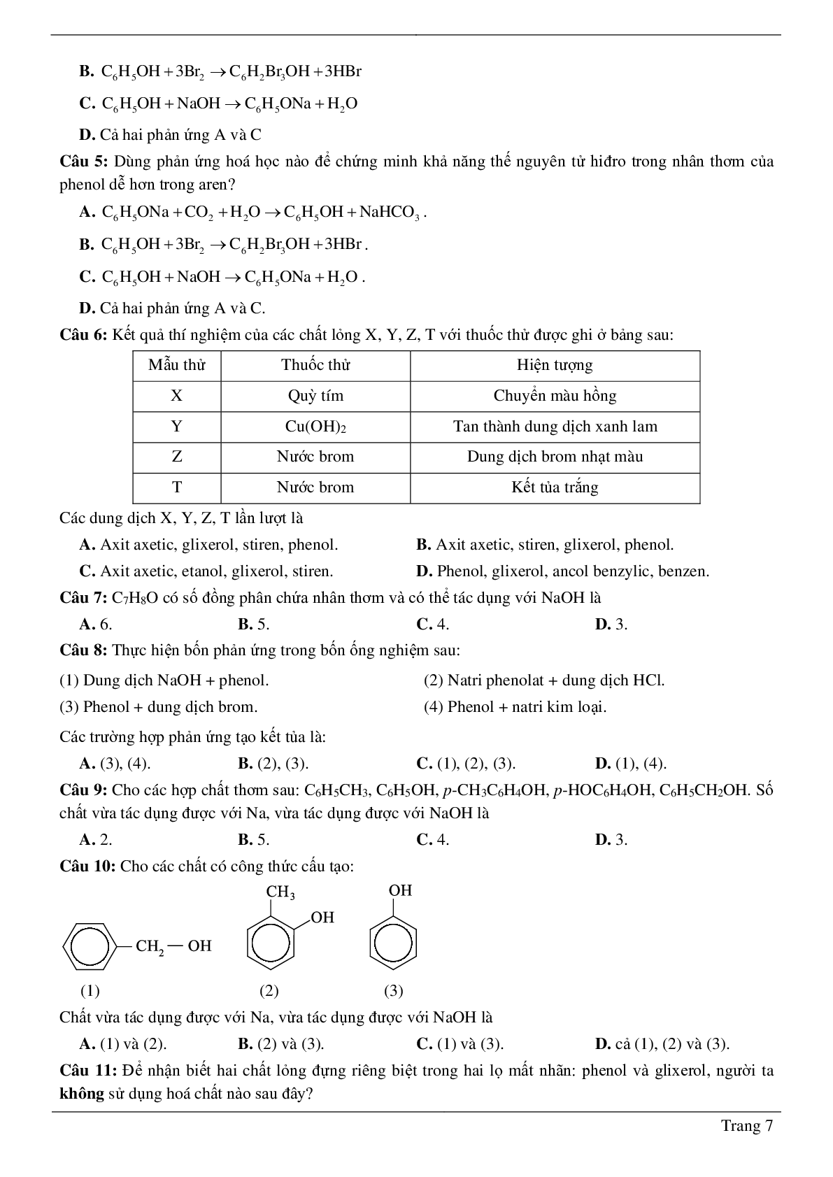 70 Bài tập về phenol (2024) có đáp án chi tiết nhất (trang 7)