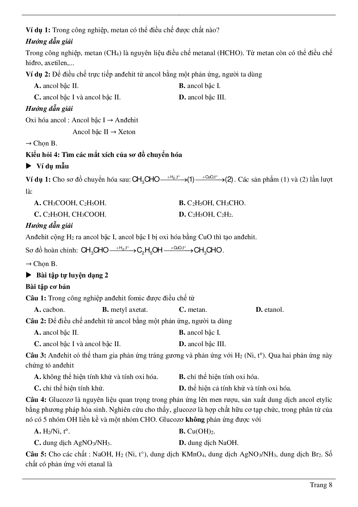 70 Bài tập về Anđehit – Xeton (2024) có đáp án chi tiết nhất (trang 8)