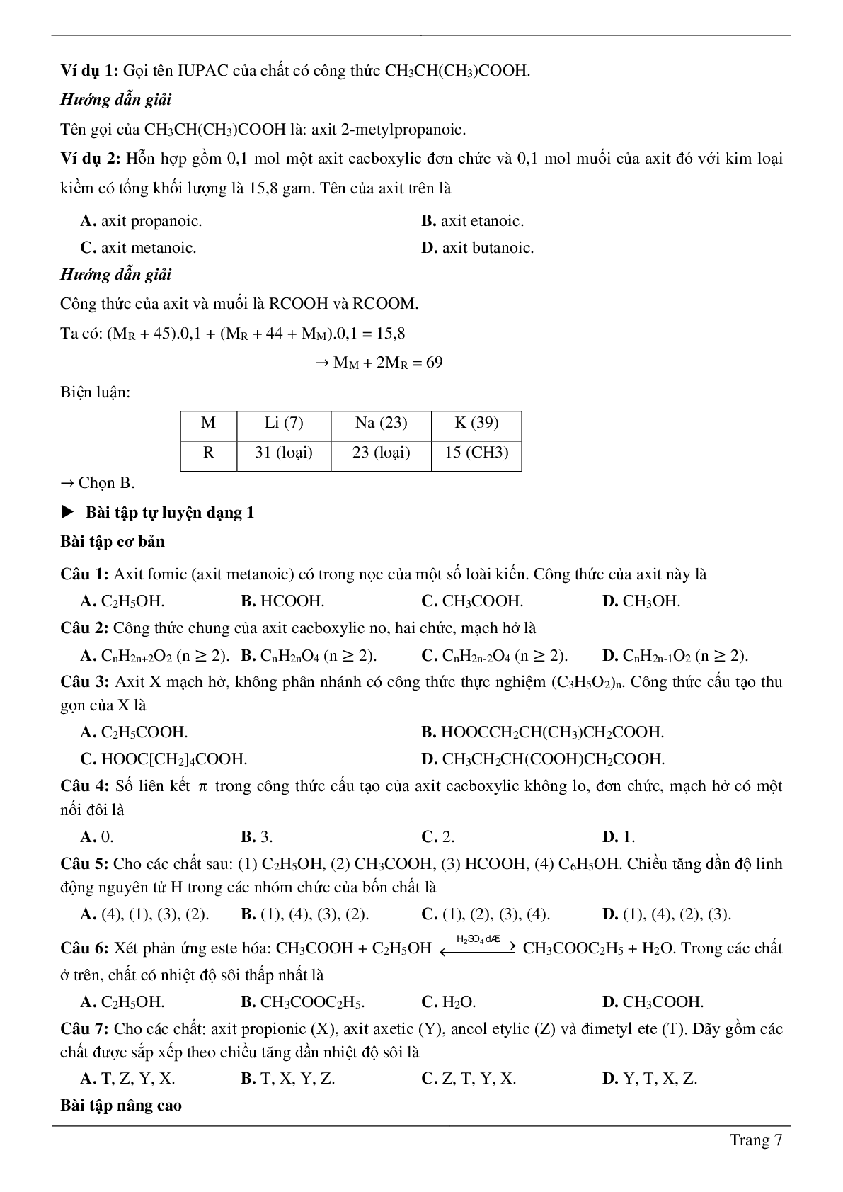 70 Bài tập Axit cacboxylic (2024) có đáp án chi tiết nhất (trang 7)