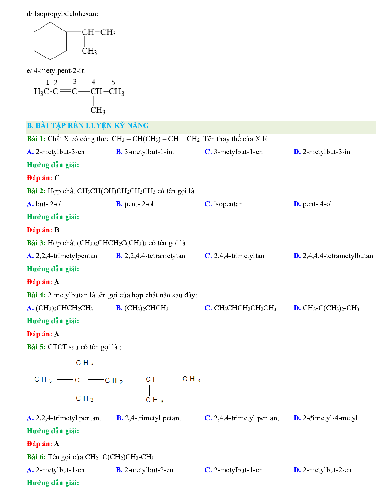 500 Bài tập Hóa 11 Chương 4: Đại cương về hóa học hữu cơ (có đáp án năm 2023) (trang 6)