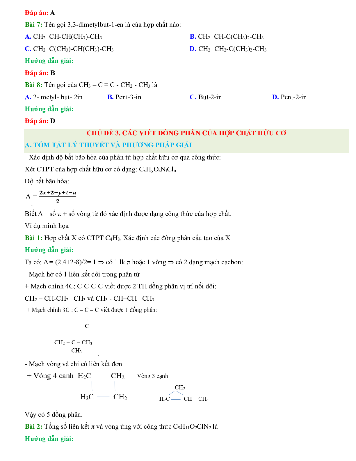 500 Bài tập Hóa 11 Chương 4: Đại cương về hóa học hữu cơ (có đáp án năm 2023) (trang 7)