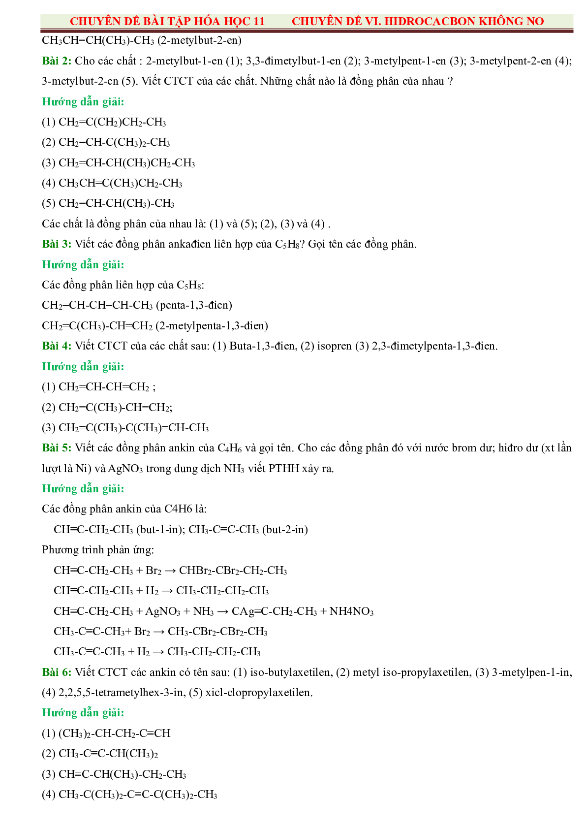 500 Bài tập Hóa 11 Chương 6: Hiđrocacbon không no (có đáp án năm 2023) (trang 4)