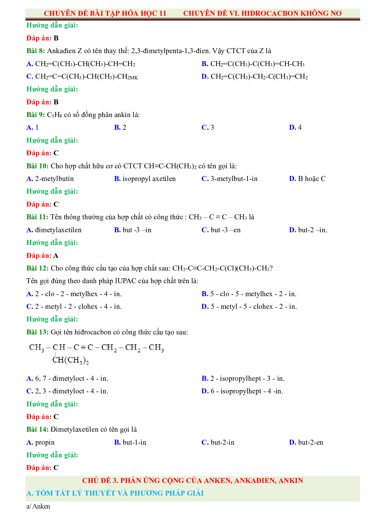 500 Bài tập Hóa 11 Chương 6: Hiđrocacbon không no (có đáp án năm 2023) (trang 6)