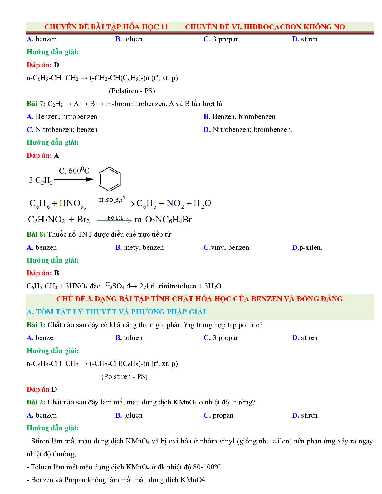 500 Bài tập Hóa 11 Chương 7: Hiđrocacbon thơm. Nguồn hiđrocacbon thiên nhiên. Hệ thống hóa về hiđrocacbon (có đáp án năm 2023) (trang 7)