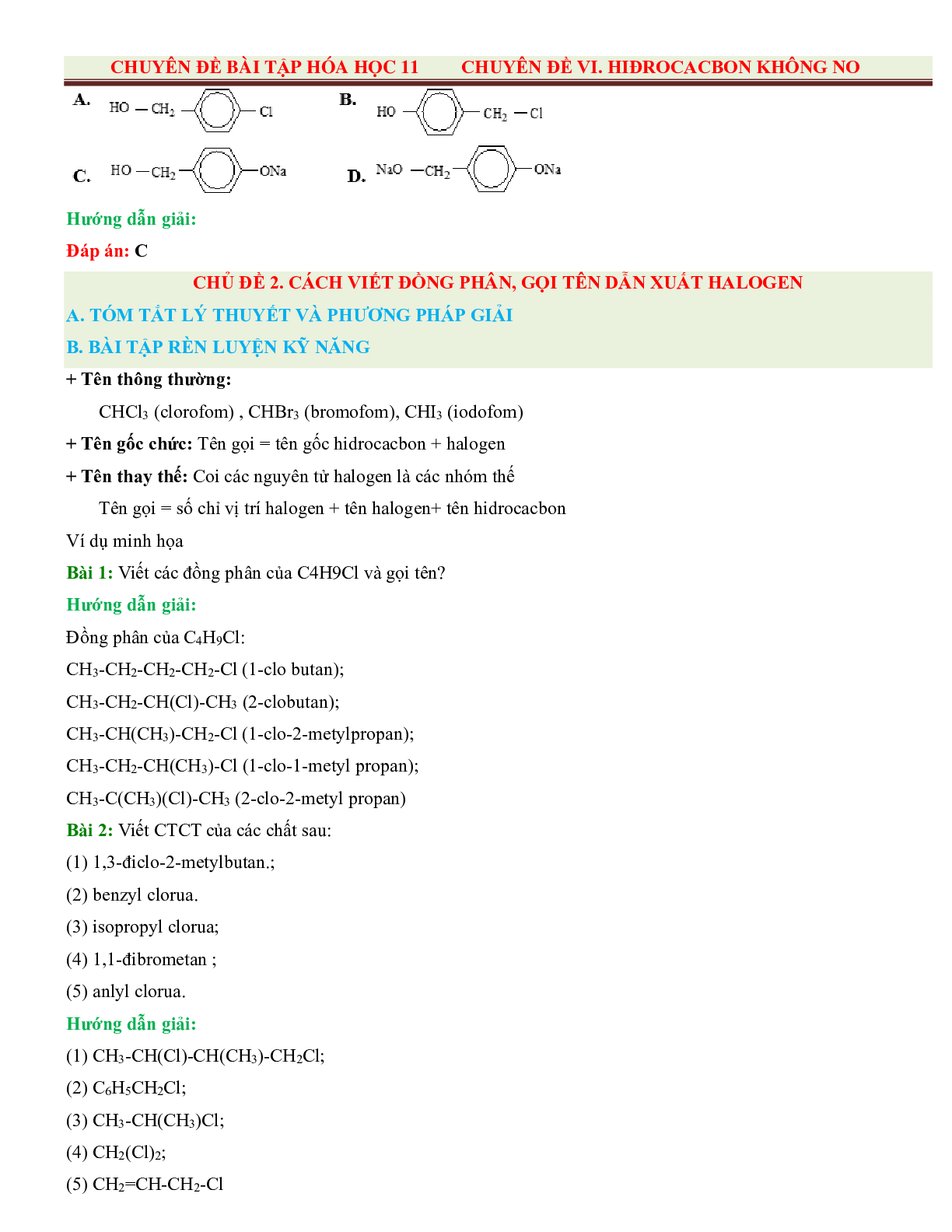 500 Bài tập Hóa 11 Chương 8: Dẫn xuất halogen - Ancol - Phenol (có đáp án năm 2023) (trang 4)