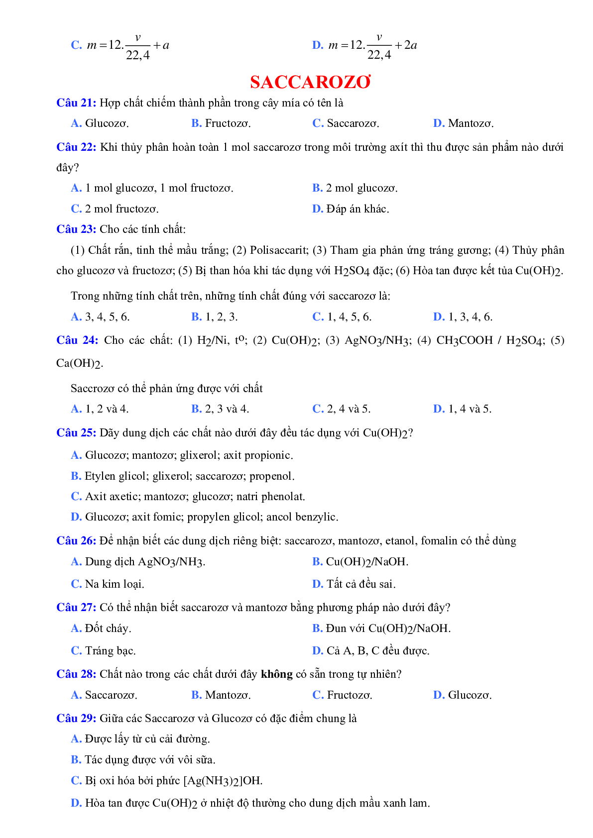 70 Bài tập về Saccarozơ, tinh bột và xenlulozơ (2024) có đáp án chi tiết nhất (trang 3)