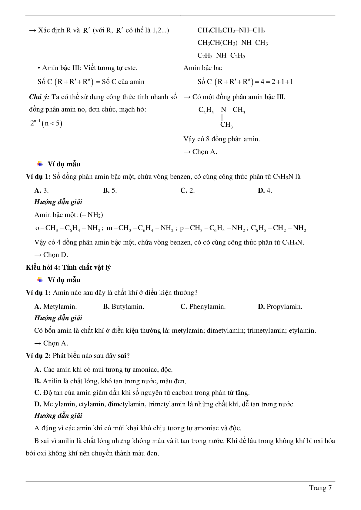 70 Bài tập về Amin (2024) có đáp án chi tiết nhất (trang 7)