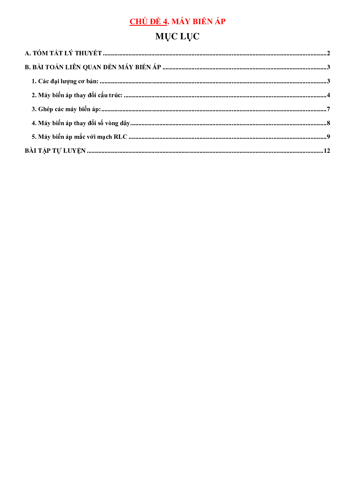 100 bài tập về máy biến áp (có đáp án năm 2023) - Vật lí 12 (trang 1)