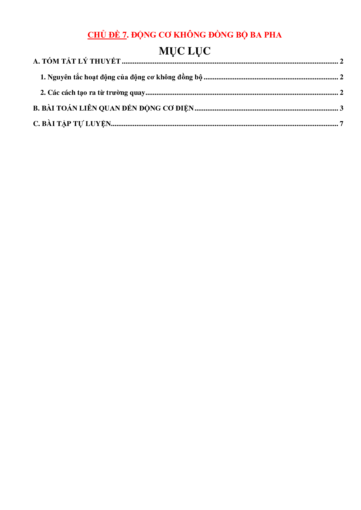 70 bài tập về động cơ không đồng bộ ba pha (có đáp án năm 2023) - Vật lí 12 (trang 1)