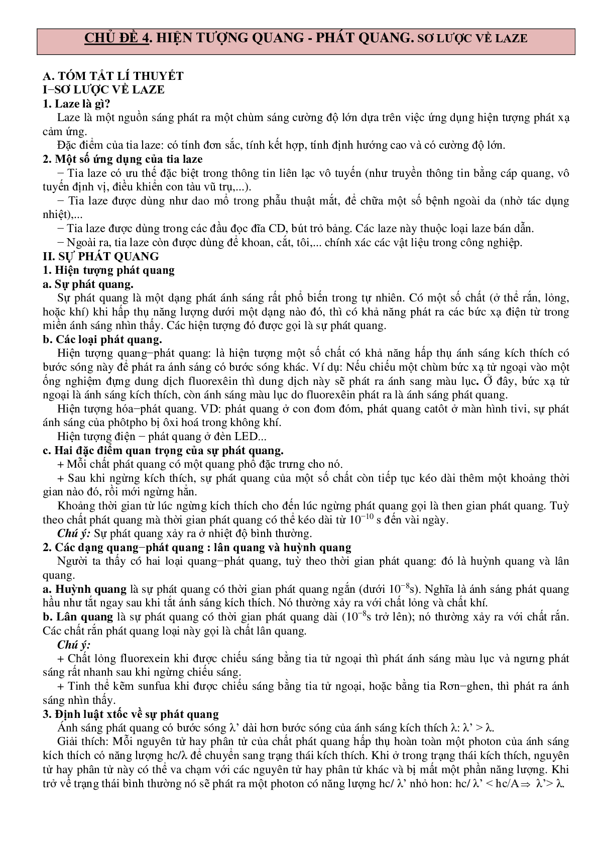 90 bài tập về hiện tượng quang - phát quang. Sơ lược về laze (2024) có đáp án chi tiết nhất (trang 1)
