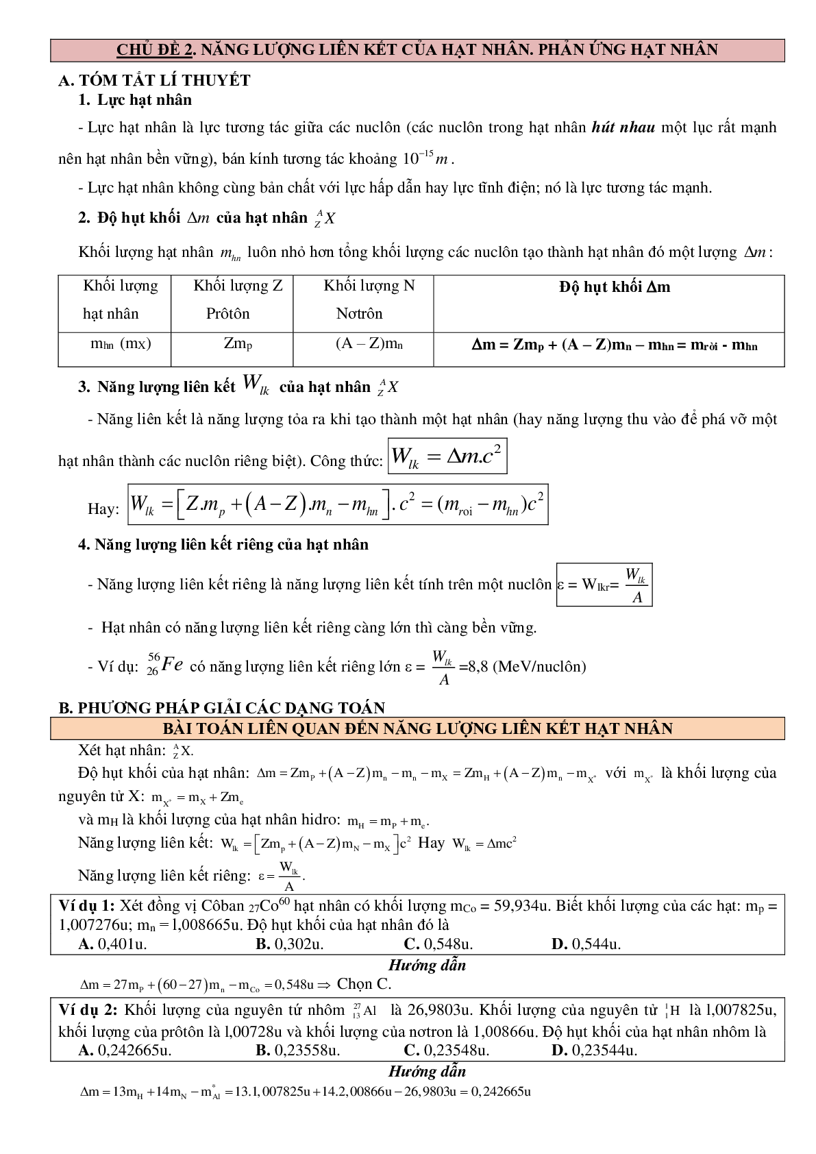 100 bài tập về năng lượng liên kết của hạt nhân. phản ứng hạt nhân (2024) có đáp án chi tiết nhất (trang 1)