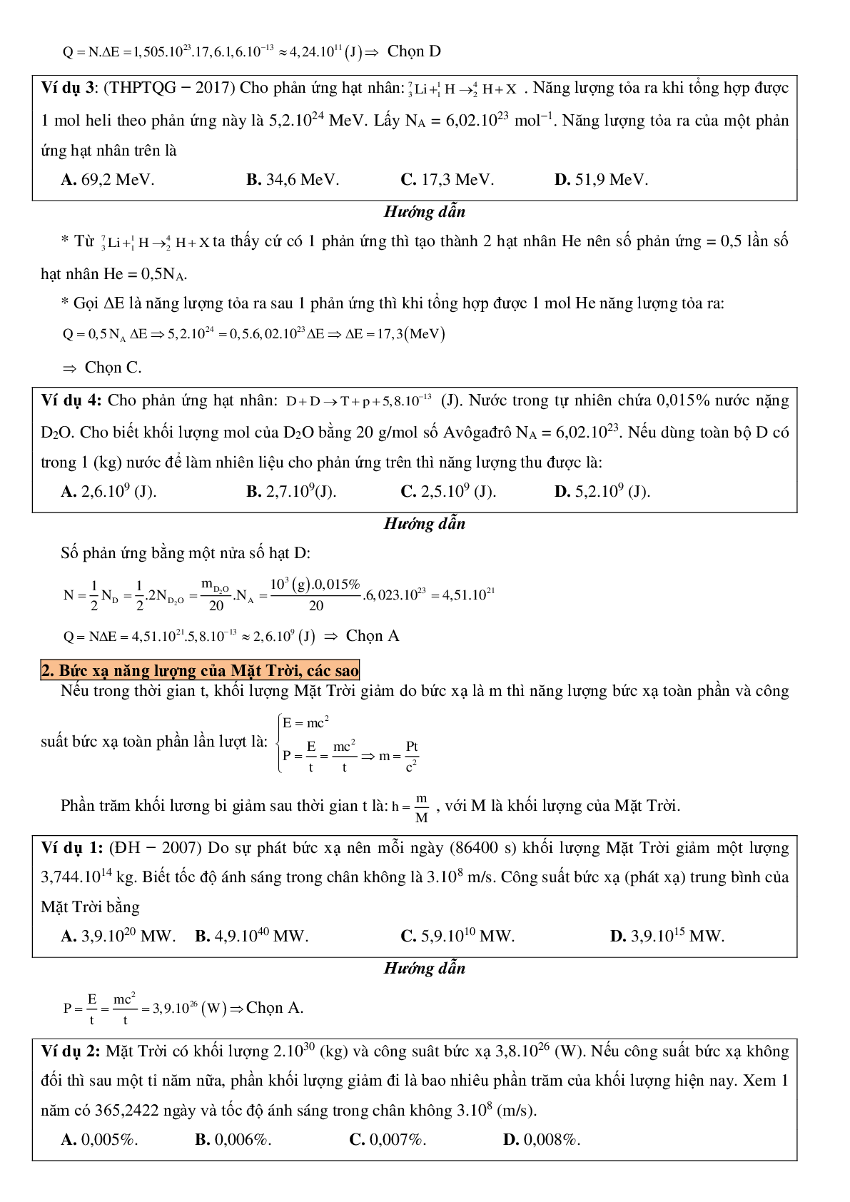 80 bài tập về phản ứng phân hạch. phản ứng nhiệt hạch (có đáp án năm 2023) - Vật lí 12 (trang 8)