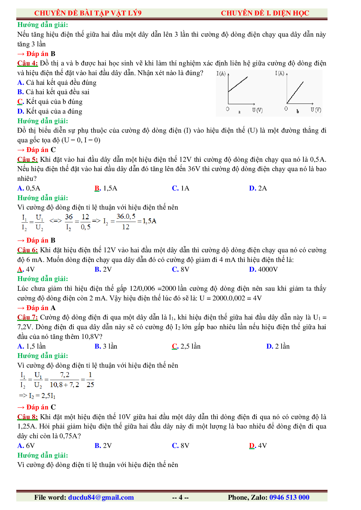 1000 Bài tập Vật lí 9 Chương 1: Điện học (có đáp án năm 2023) (trang 4)